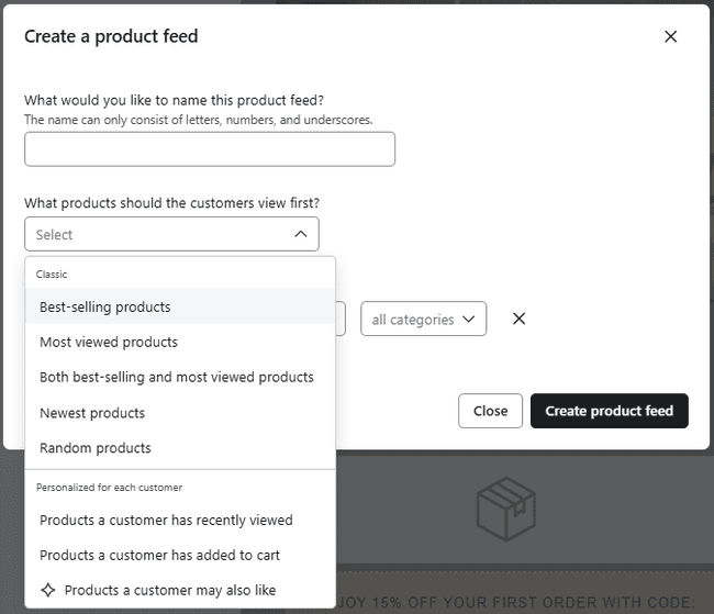 creating a dynamic product feed in Klaviyo.