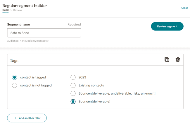creating a segment in Mailchimp from Bouncer cleaned contact tags