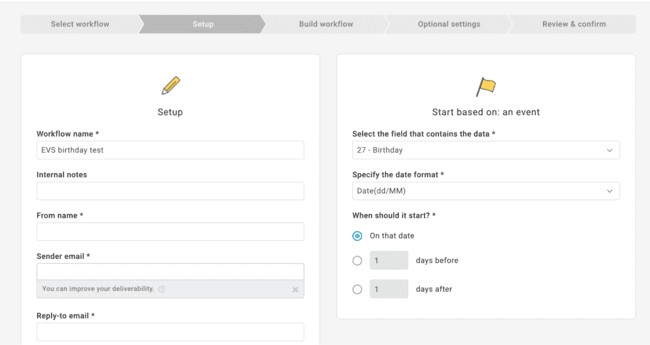 birthday automation setup in Mailup