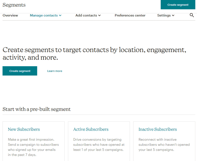 creating segments and pre-built segments in Mailchimp