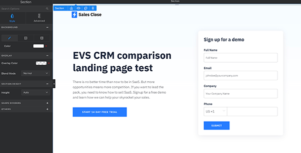 crm comparison landing page