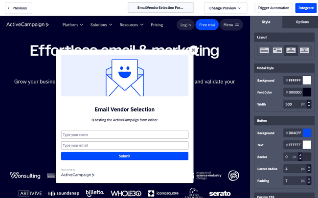 diseñar un formulario emergente
