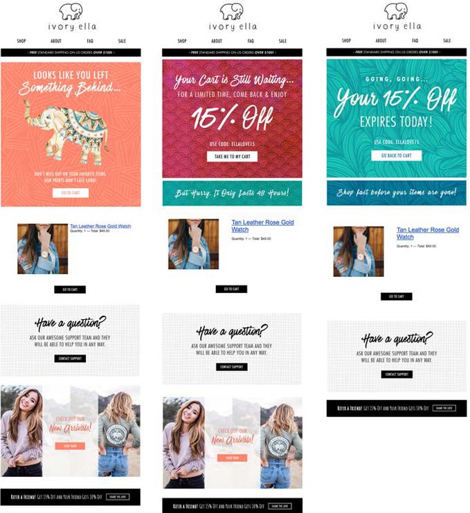 ecommerce abandonned cart series example ivory ella
