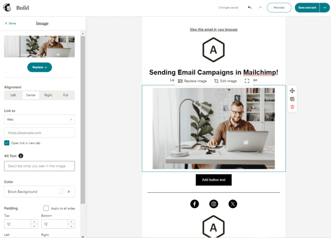 editing templates in the Mailchimp email builder