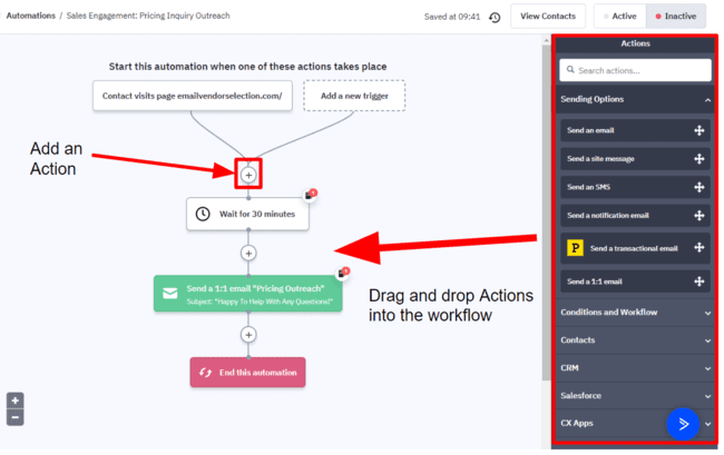 editor de automatización de ventas de ActiveCampaign