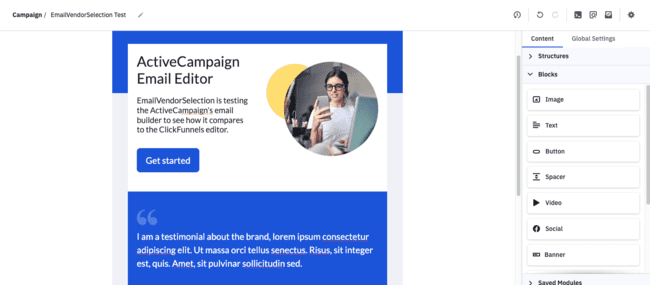 editor de email de activecampaign vs creador de email de clickfunnels