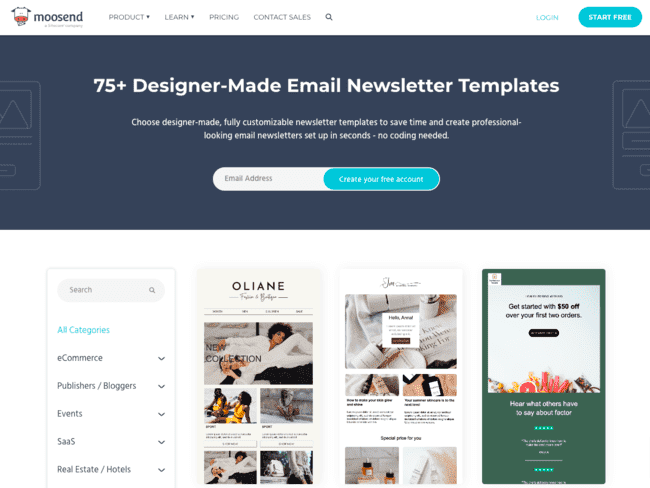 editor de email marketing de arrastrar y soltar Moosend para afiliados
