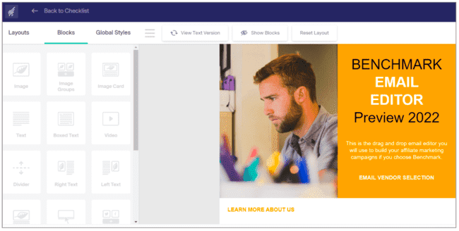 editor de email marketing para afiliados de Benchmark