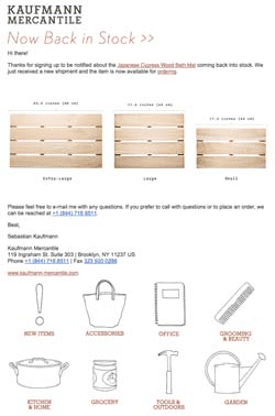 ejemplo de correo electrónico de reposición de existencias