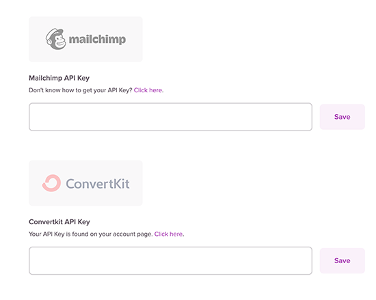 options for teachery intergration with mailchimp and convertkit