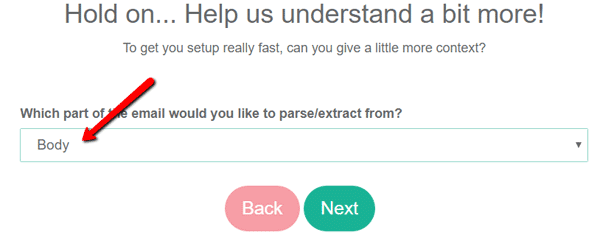 email parser setup more info
