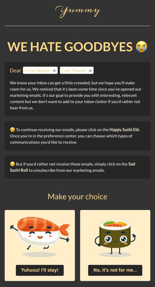 email re-engagement campaign from yummy