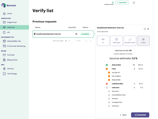 email validation result example pricing cost Bouncer