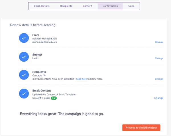Engagebay review email review options before sending
