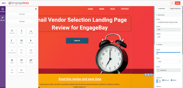 Engagebay review landing page editor