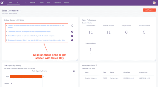 engagebay review getting started with sales dashboard
