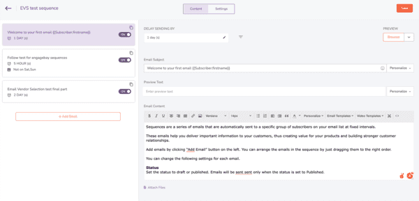 engagebay review EVS test sequences