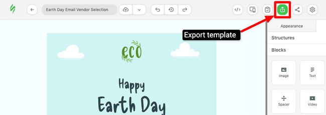 export template Stripo drag and drop email editor