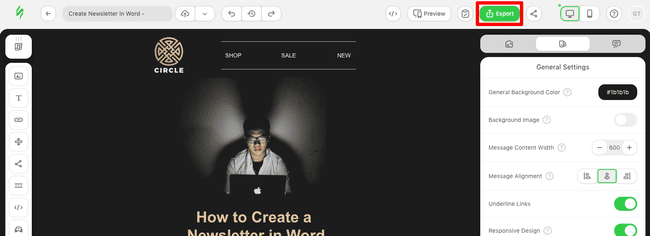 exporting email options in Stripo