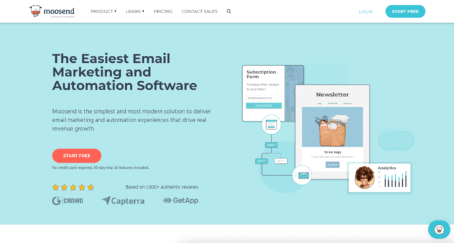 ferramente de e-mail marketing barata e económica Moosend