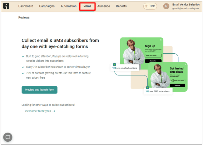 formularios de registro de Omnisend para vendedores de comercio electrónico