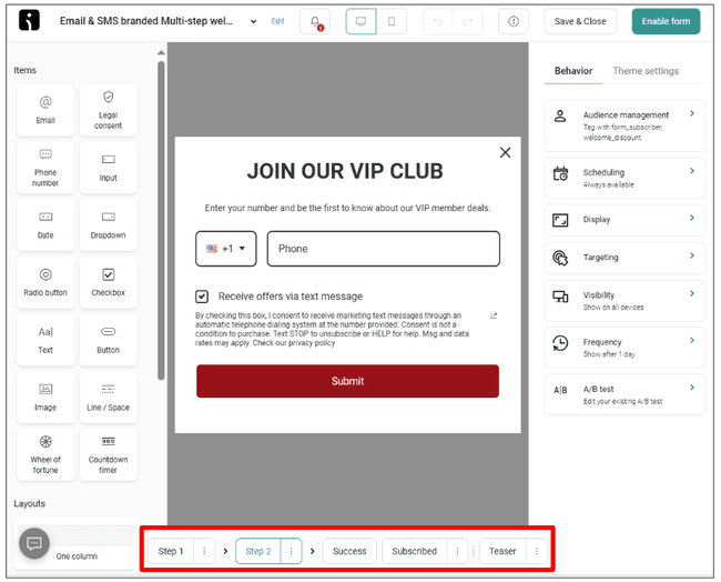 formularios multipaso Omnisend