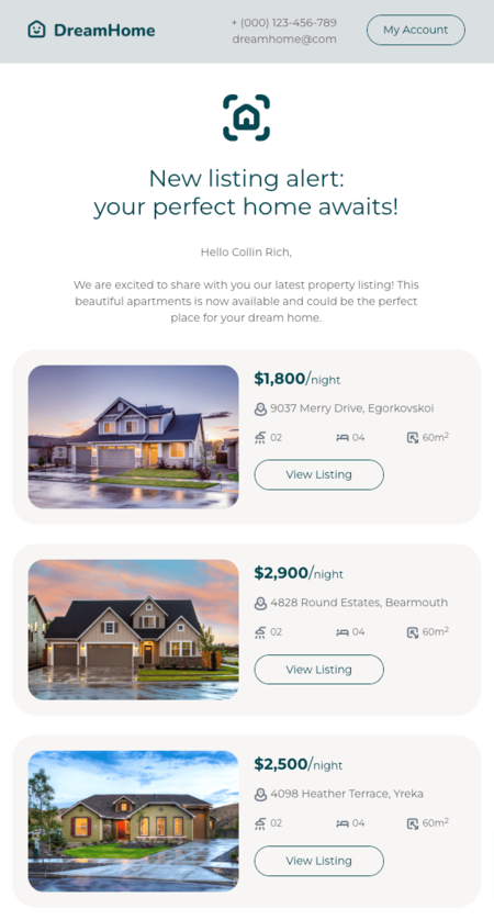 free Mailchimp email template real estate listings