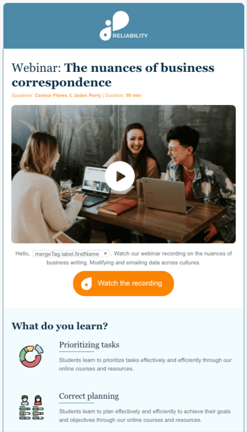 free html email template to share webinar recordings