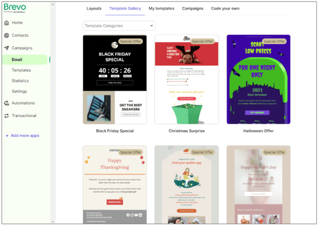 galeria de modelos da Brevo