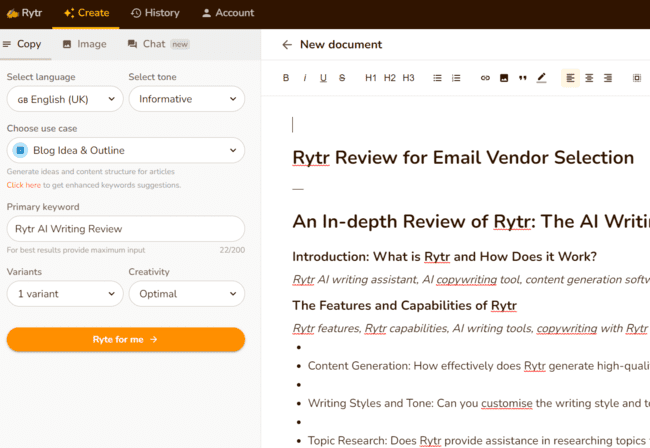 generación de contenidos Rytr