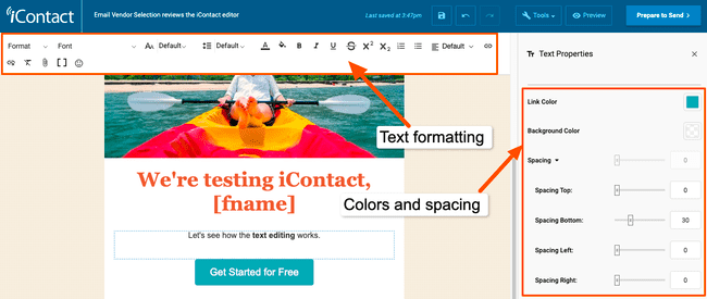Customize the text field in the iContact email editor