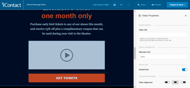 iContact email editor video block