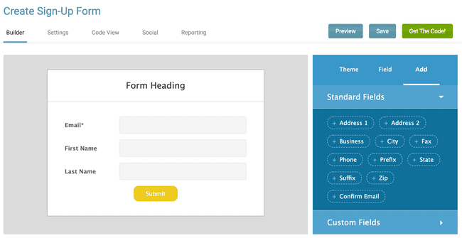 iContact review sign-up form editor