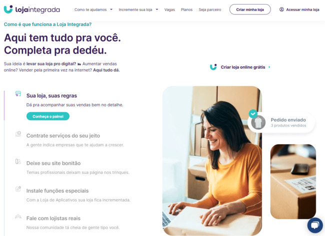 página inicial da ferramenta de ecommerce loja integrada