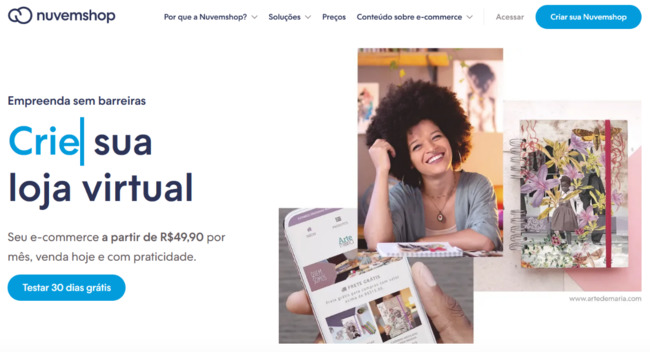 página inicial da plataforma de ecommerce nuvemshop