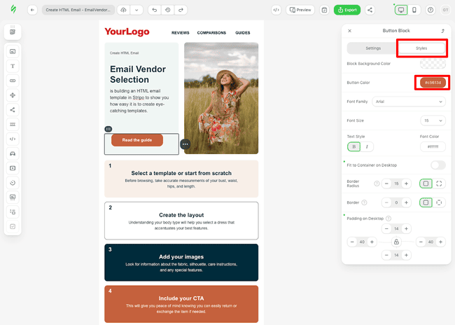 including cta button in Stripo email editor