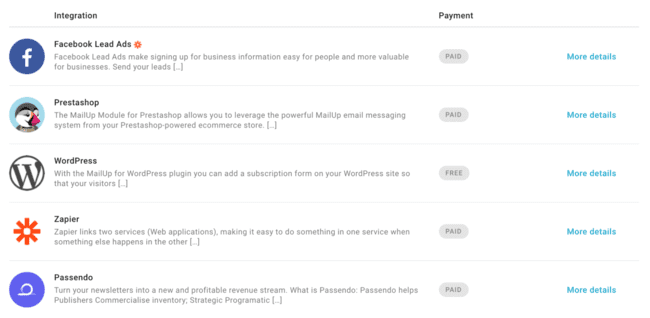 integraciones nativas de Mailup