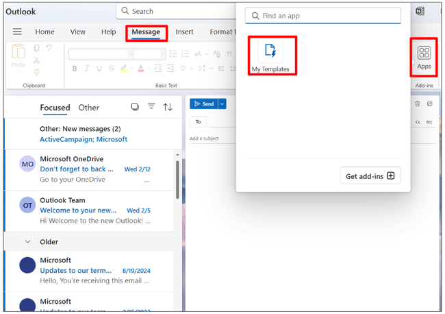 lanzar mis plantillas en Outlook para crear plantillas de correo electrónico