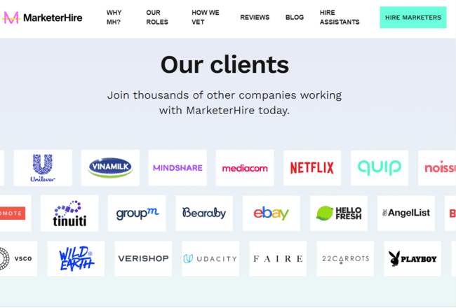 lista de clientes del mercado de marketing digital MarketerHire