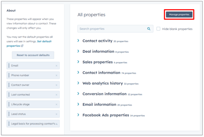 managing contact properties in Hubspot CRM