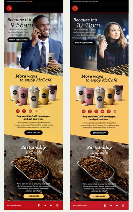 mcdonalds restaurant dynamic email example