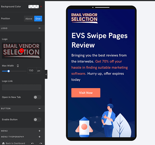mobile landing page editing
