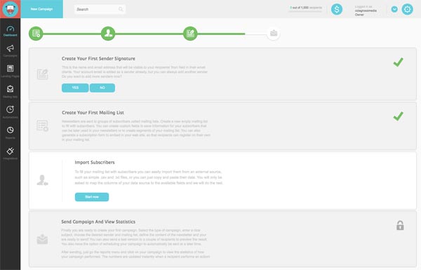 Moosend dashboard cannabis marketing email
