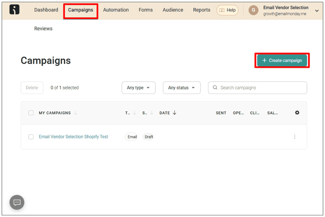 opciones de campaña de correo electrónico de la reseña de Omnisend