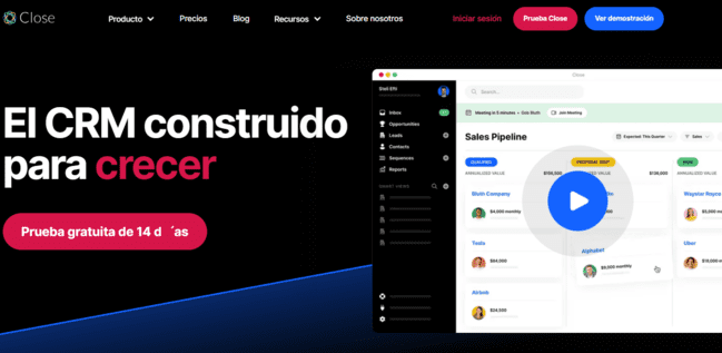 página de inicio de Close