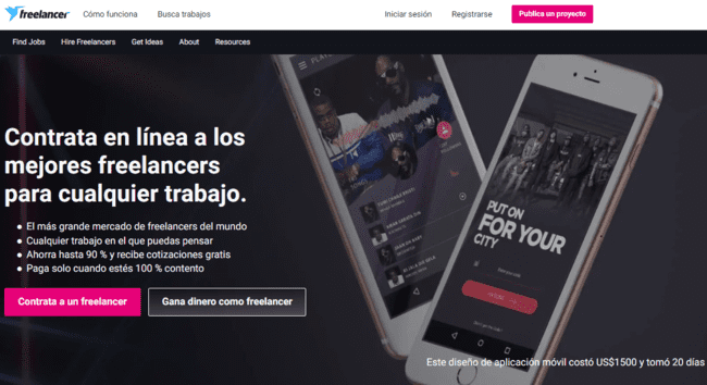 página de inicio de Freelancer.com mejores sitios web para freelance