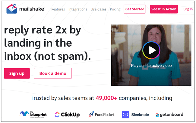 página de inicio de Mailshake