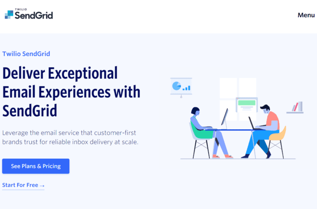 página de inicio de SendGrid