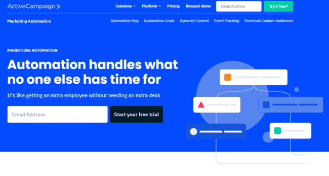 página de registro de automação de marketing do Active Campaign
