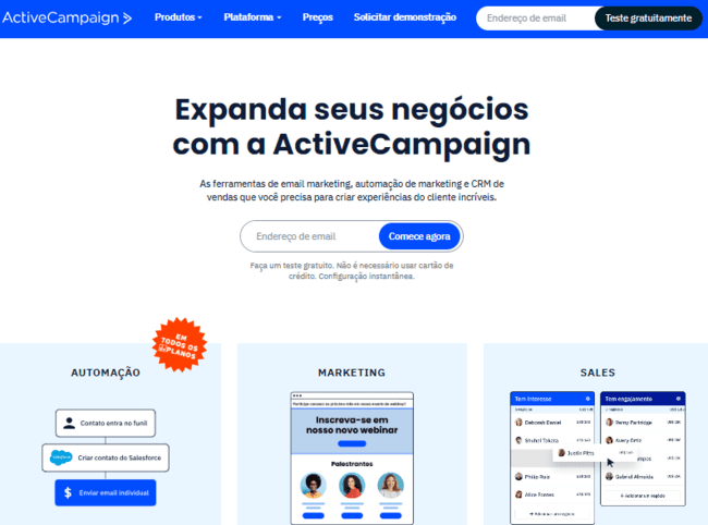 página de registro gratuito da Active Campaign